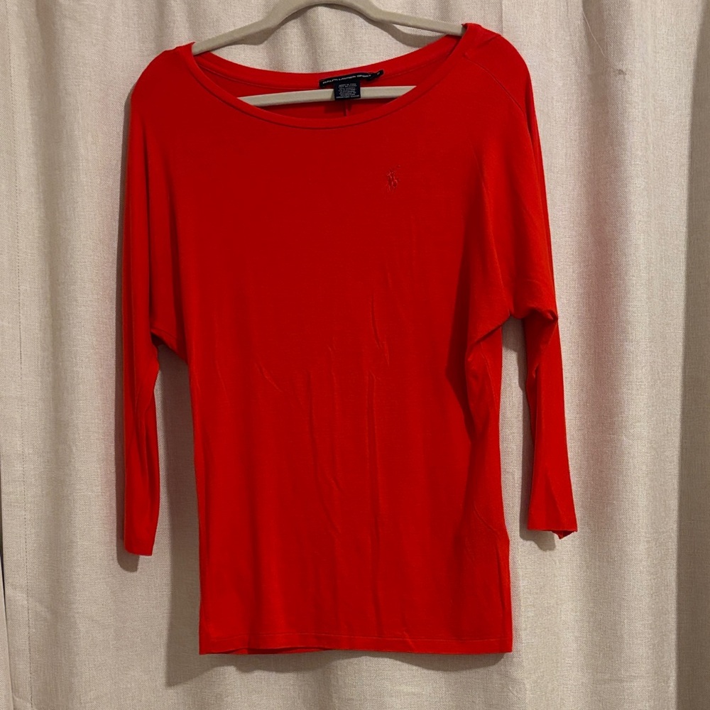 Ralph Lauren Red Sport Long Sleeve Logo Top